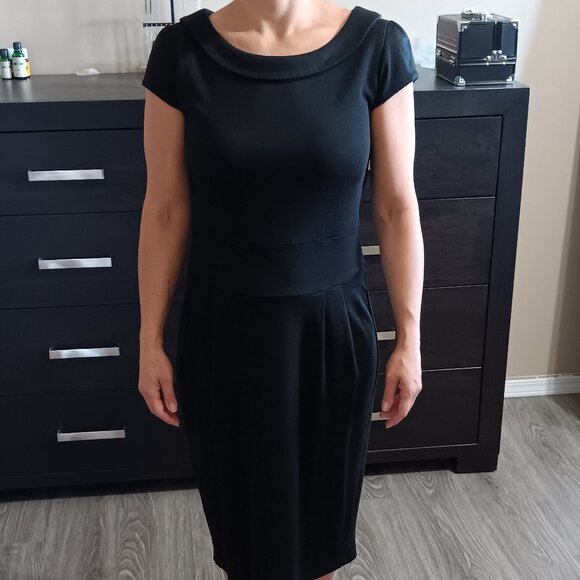 Vintage H&M Black Dress Peter Pan Collar Pleats Y2K LBD - Picture 1 of 4